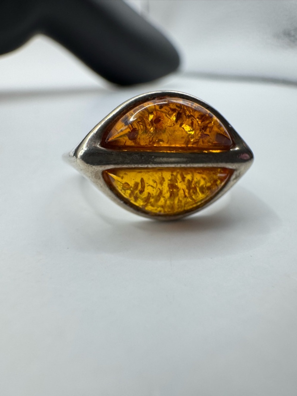 Vintage Amber Double Sterling Ring Size 6